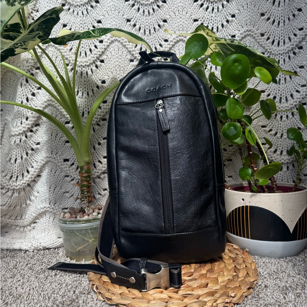 COACH HERITAGE WEB LEATHER SLING BAG F70811 in BLACK